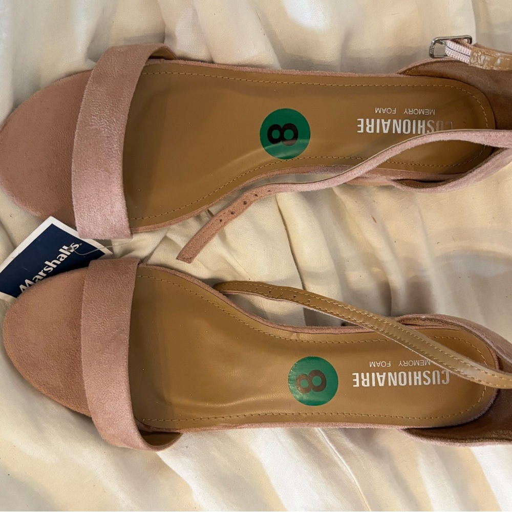 Cushionaire Pink Suede Block Heel Sandals with Ankle Strap